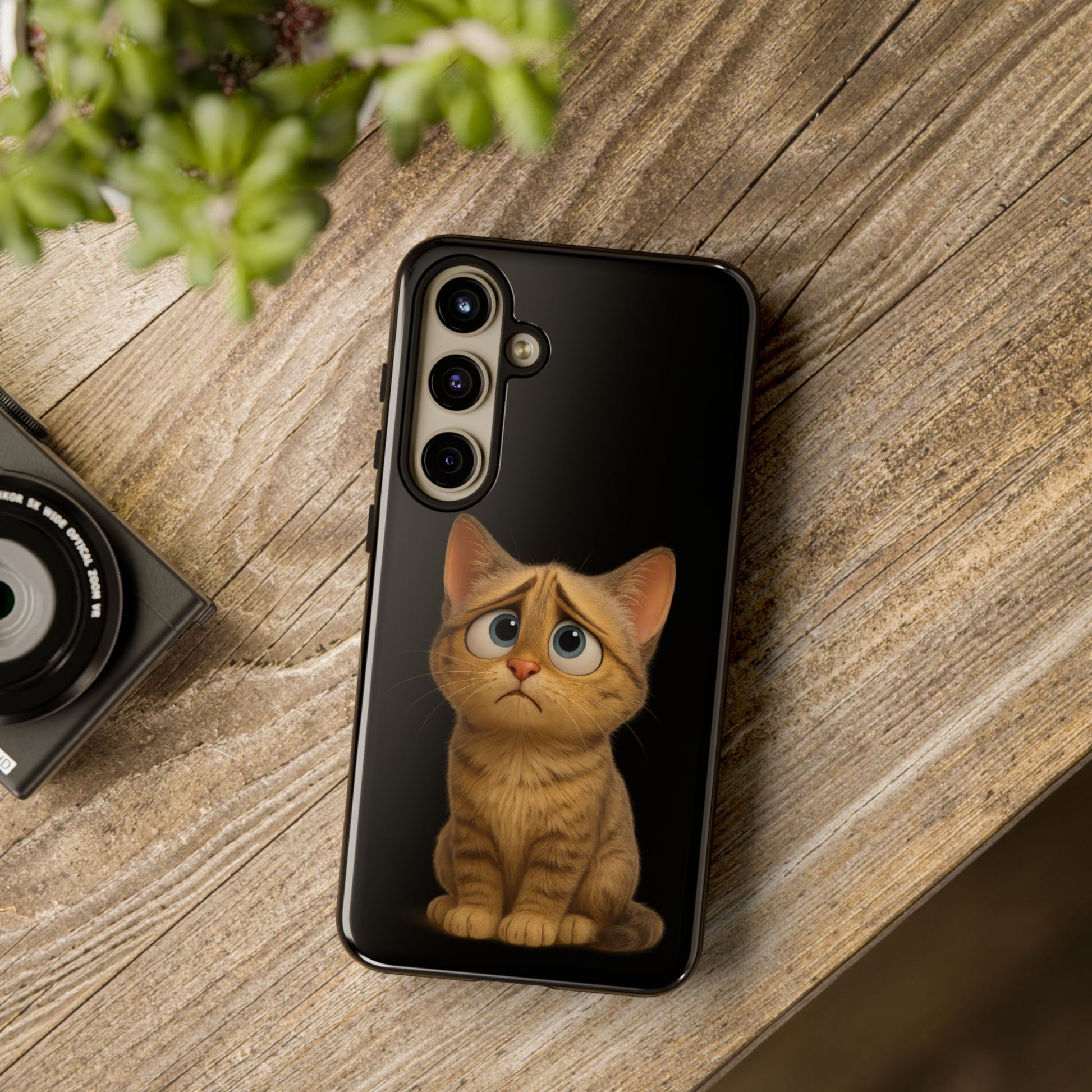 Cute sad kitty cat phone case for iPhone by Printify, featuring a protective design with a sad kitten illustration.