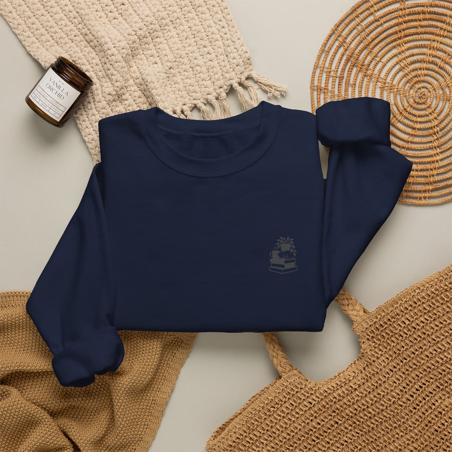 Stack of Books with Mug and Plant Sweatshirt | Cozy Reading Crewneck