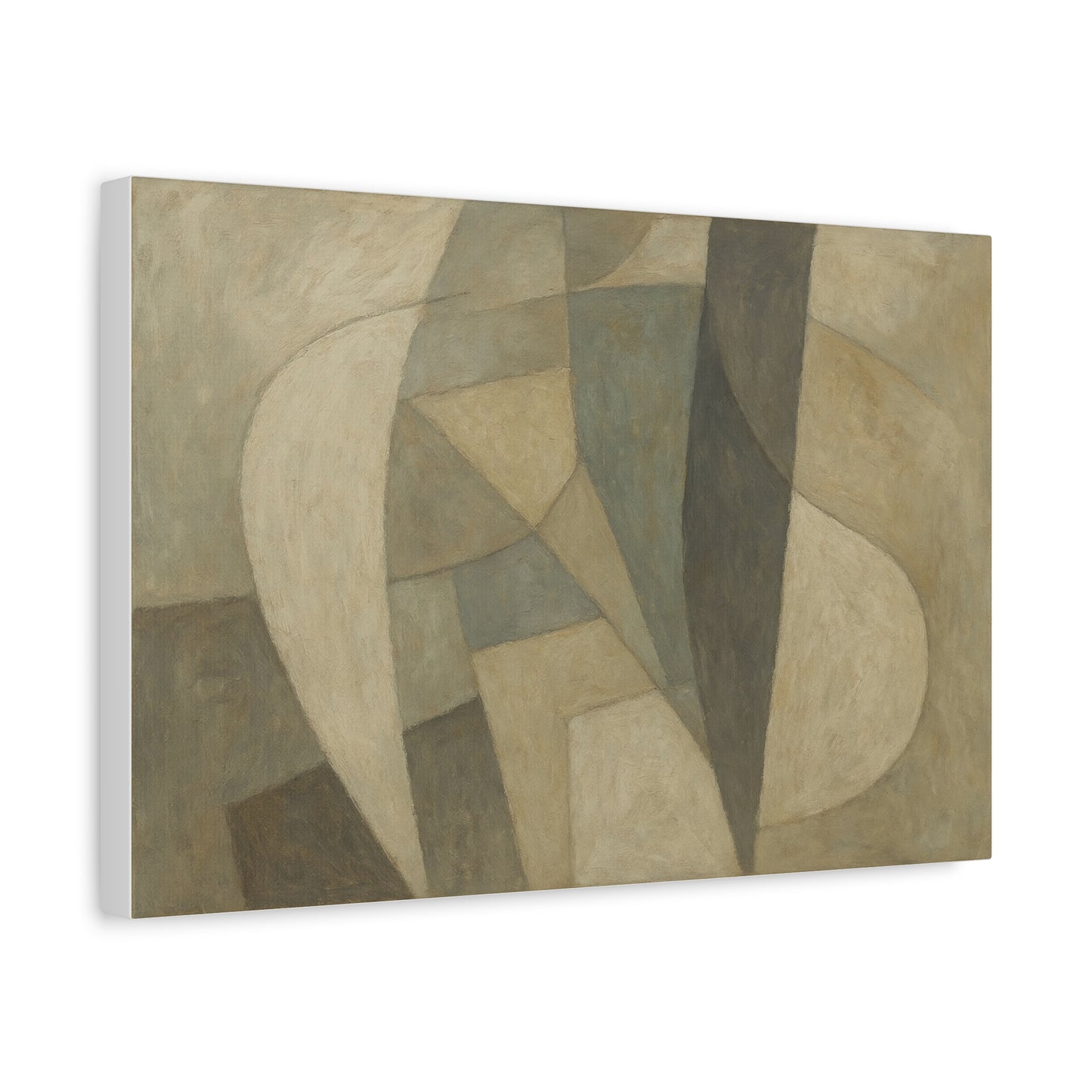 Abstract neutral geometric shapes on matte canvas, modern wall art by Printify featuring minimalist design and neutral tones.