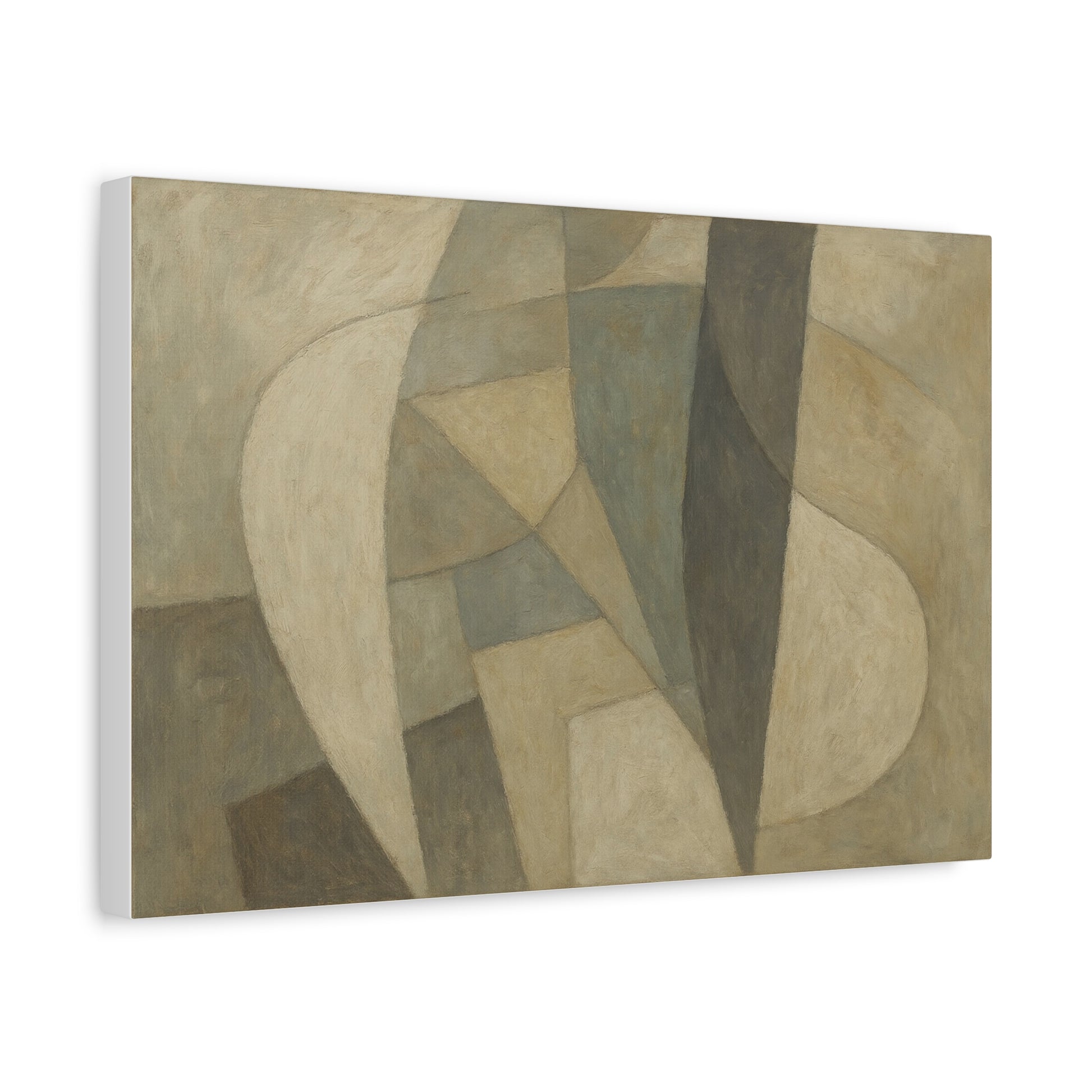Abstract neutral geometric shapes on matte canvas, modern wall art by Printify featuring minimalist design and neutral tones.