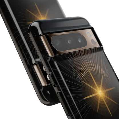 Tough Cases - Radiant Star Phone Case, Protective Black Shockproof Cover with Golden Light Design