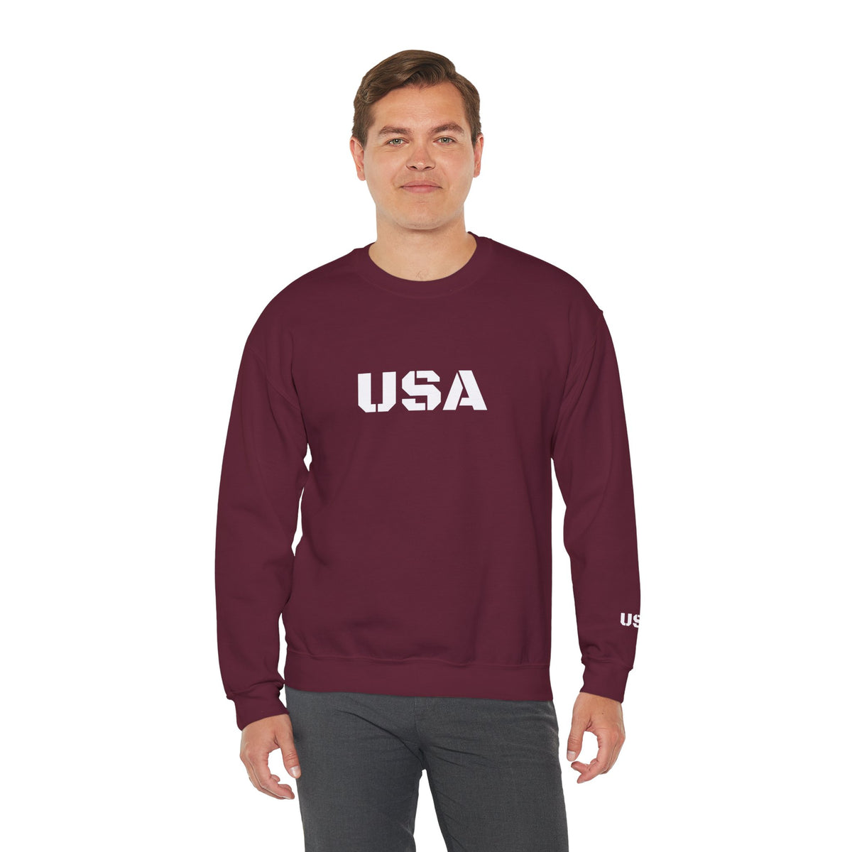 Printify USA crewneck sweatshirt featuring patriotic design, cozy fit, perfect for all seasons and casual wear.