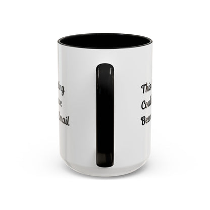 Funny office coffee mug featuring the phrase "This Meeting Could Have Been An Email" in bold print, ideal for desk use.