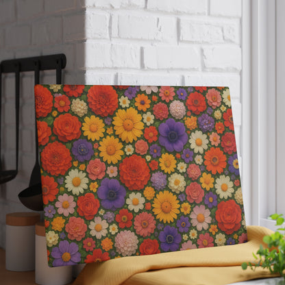 Floral Glass Cutting Board – Colorful Retro Flower Pattern Kitchen Board