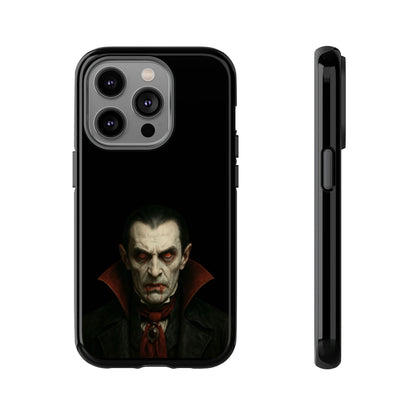 Gothic vampire portrait phone case for iPhone, featuring a horror Dracula design by Printify.