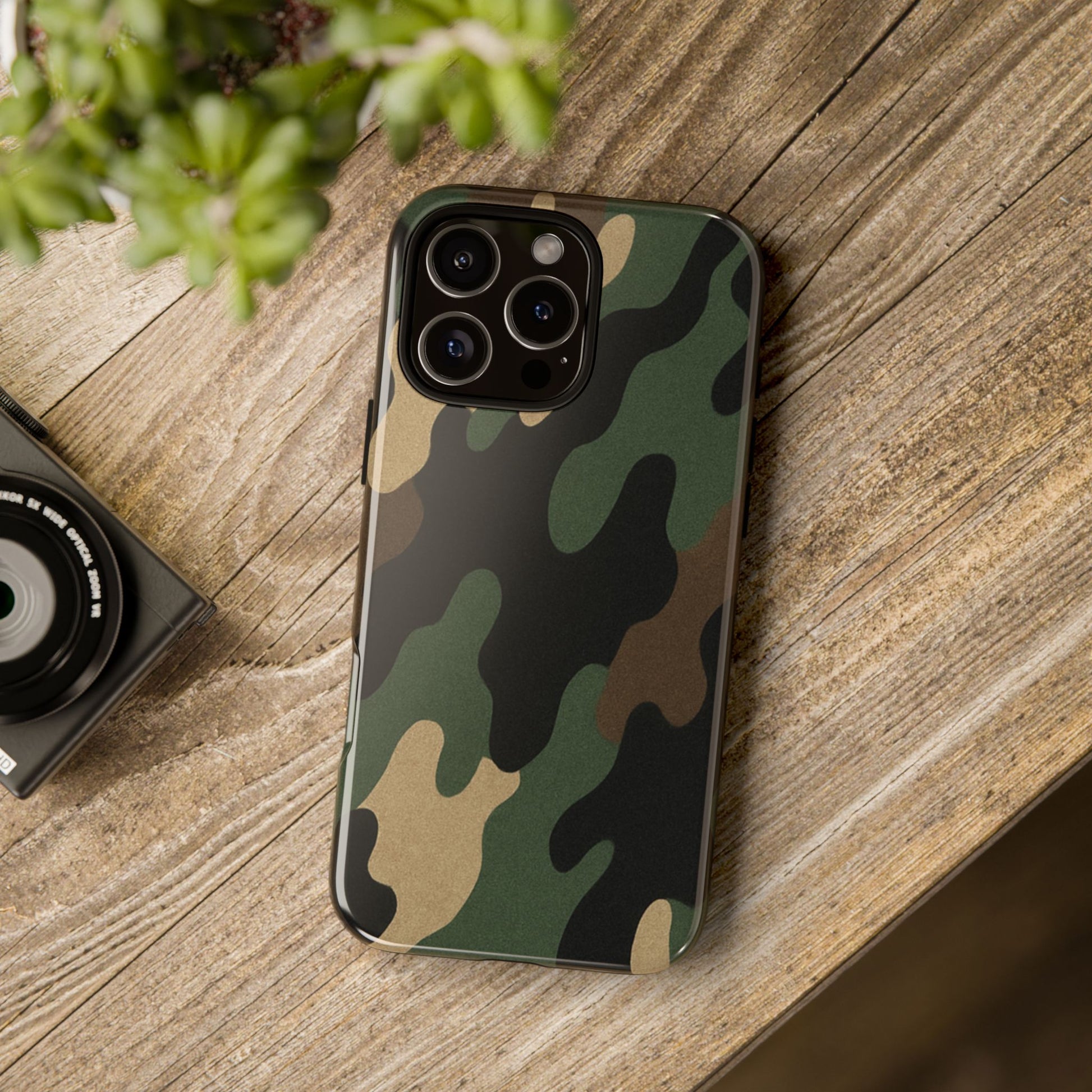 Military green camo tough phone case by Printify, rugged protective cover for smartphones with a durable design.