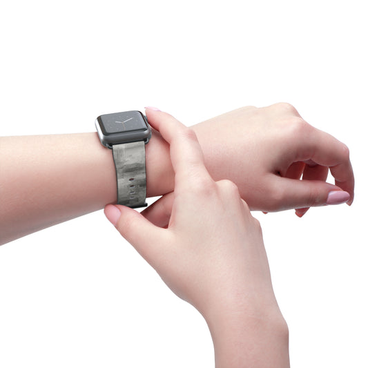 Gray watercolor camouflage Apple Watch band with neutral abstract design, made by Printify, fabric accessory for Apple Watch.