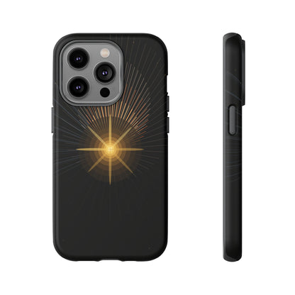 Tough Cases - Radiant Star Phone Case, Protective Black Shockproof Cover with Golden Light Design