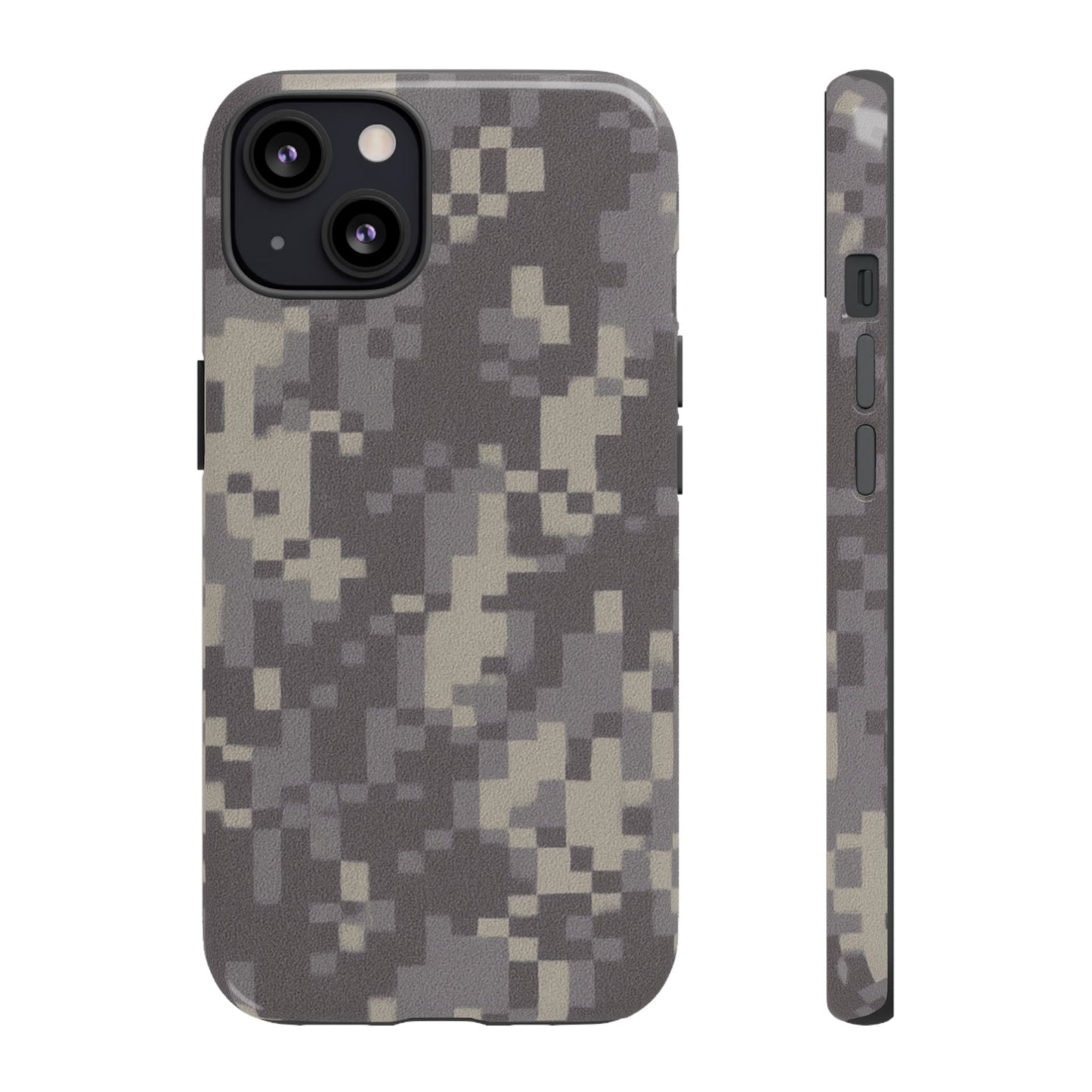Digital camouflage tough phone case by Printify showing a rugged protective cover with digital camo pattern for smartphones.