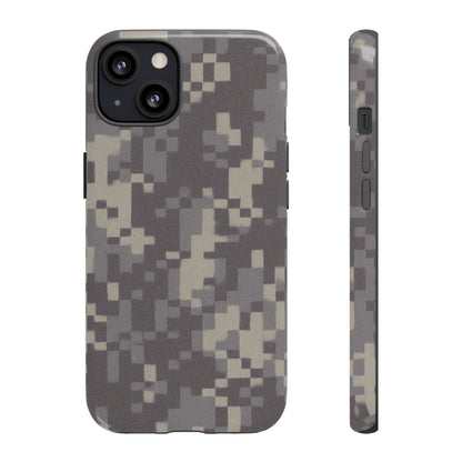 Digital camouflage tough phone case by Printify showing a rugged protective cover with digital camo pattern for smartphones.