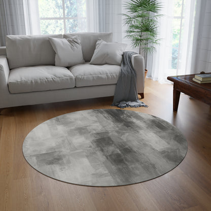 Modern round Printify rug with minimalist design, suitable as a living room accent in neutral tones.