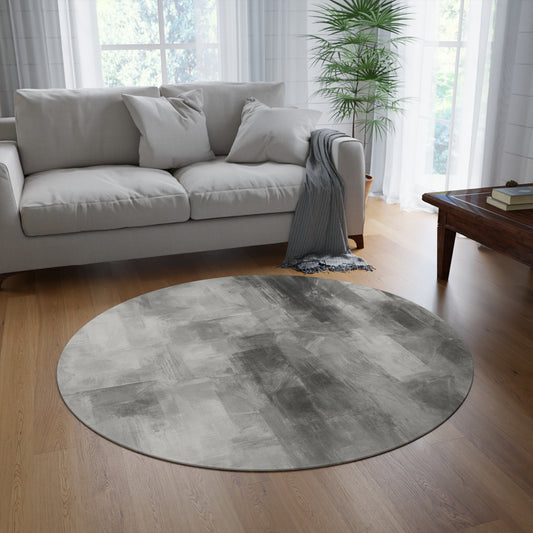 Modern round Printify rug with minimalist design, suitable as a living room accent in neutral tones.