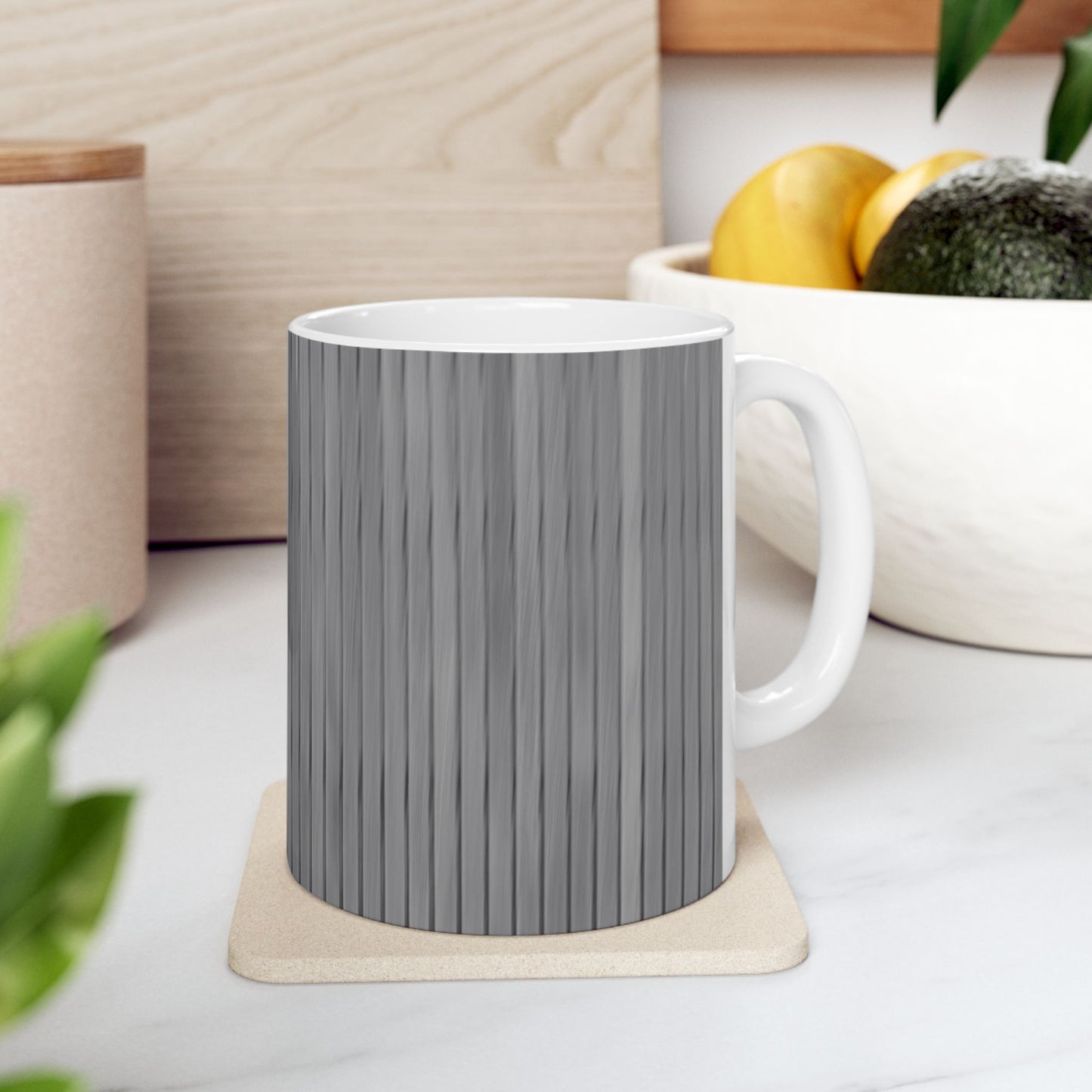 Gray Vertical Stripe Ceramic Mug — Modern Minimalist Coffee Cup (11oz, 15oz)