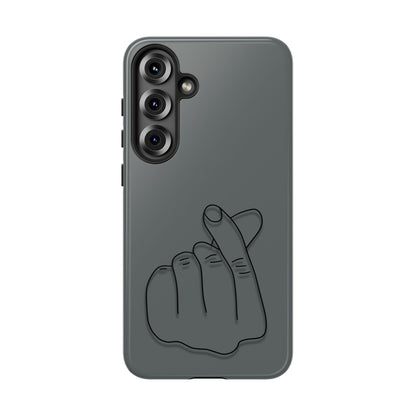 Silicone phone case with embossed Korean finger heart design by Printify, featuring a stylish and protective accessory for smartphones.