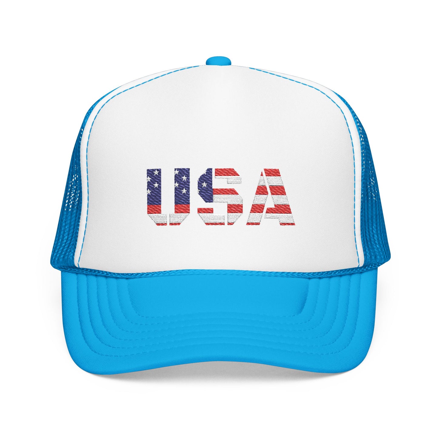 USA Flag Embroidered Foam Trucker Hat, Patriotic Cap, Red Mesh Hat, Summer Outdoor Gear, Festival Accessory, July 4th Gift - TRV