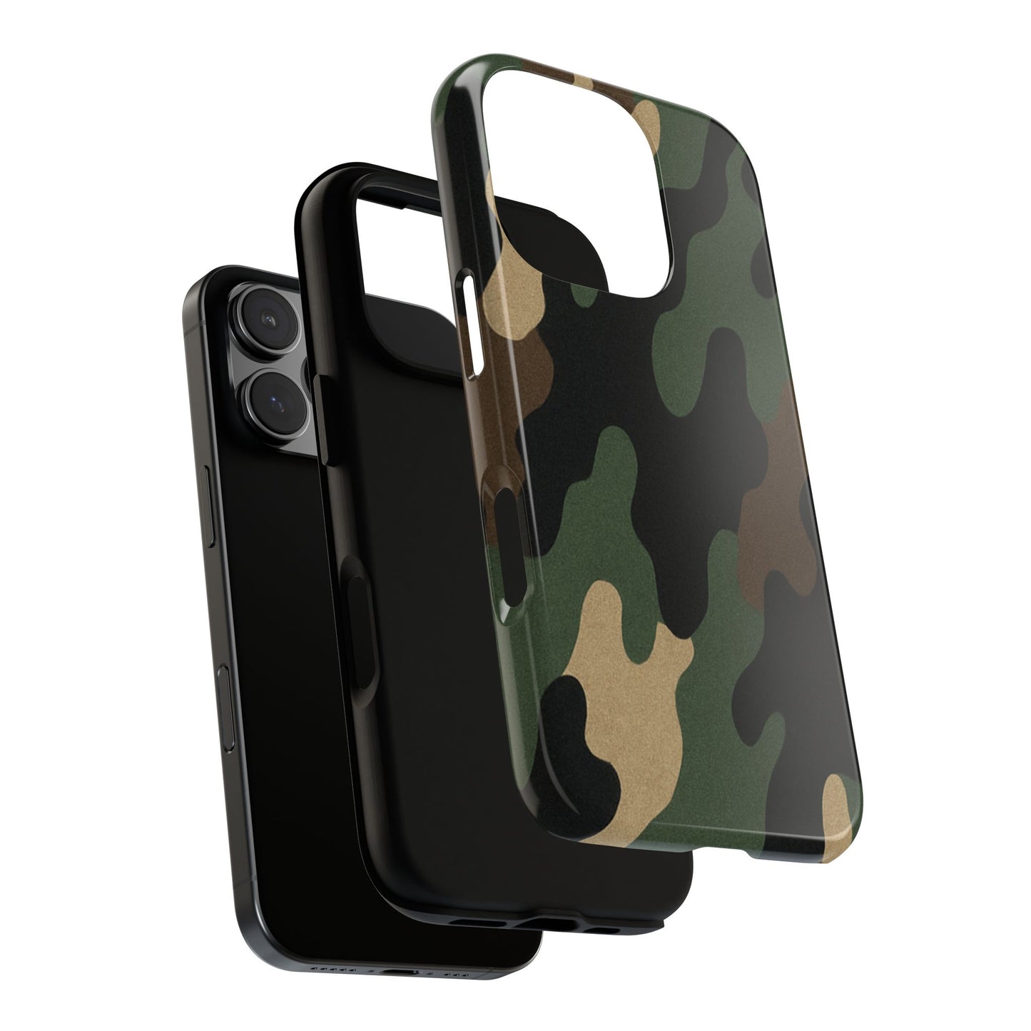 Military green camo tough phone case by Printify, rugged protective cover for smartphones with durable design.