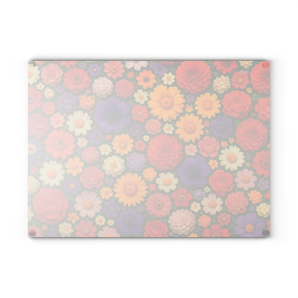 Floral Glass Cutting Board – Colorful Retro Flower Pattern Kitchen Board