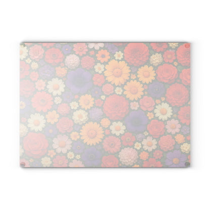 Floral Glass Cutting Board – Colorful Retro Flower Pattern Kitchen Board