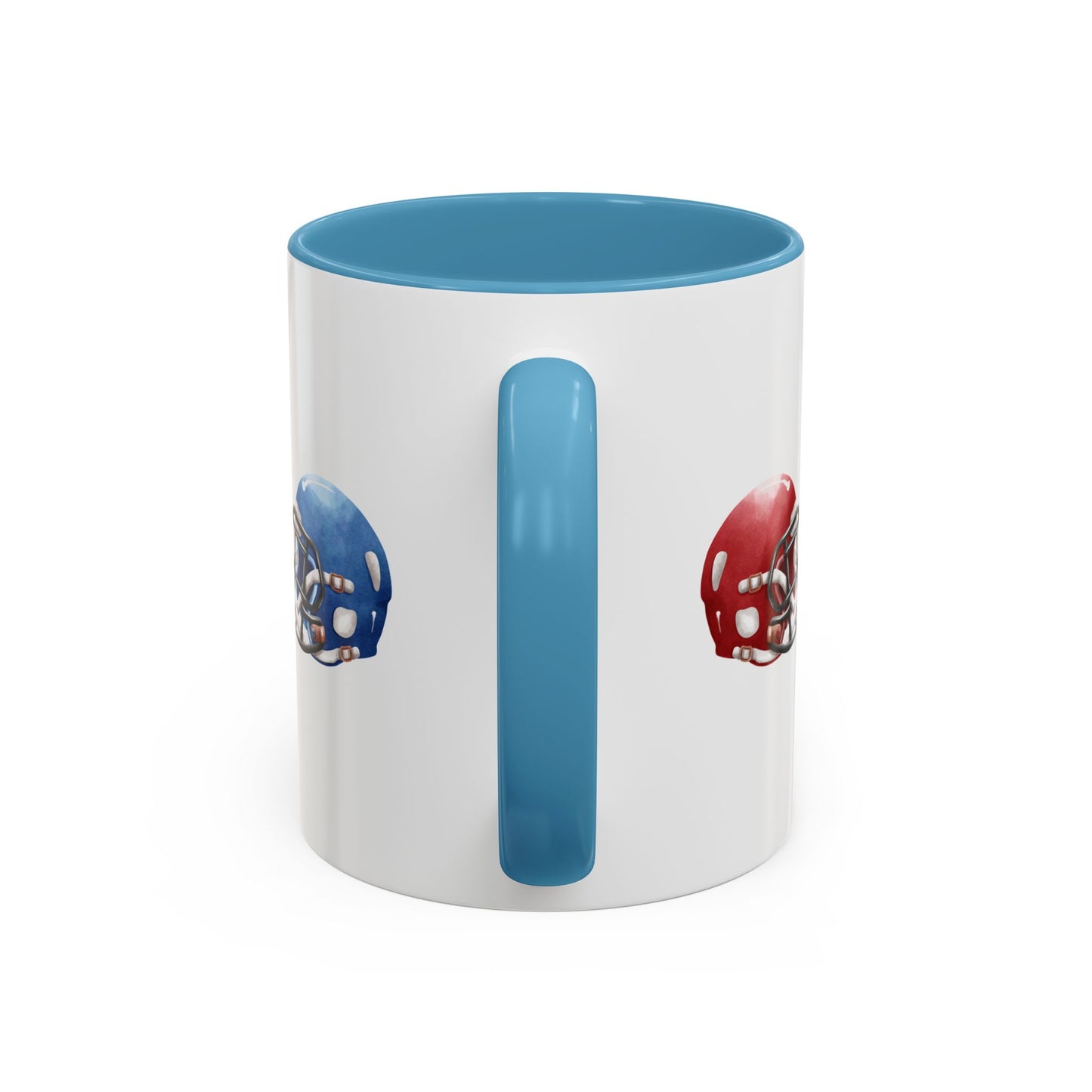 Football Helmet Coffee Mug — Red vs Blue Rivalry Accent Mug (11/15oz)