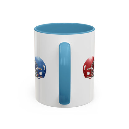 Football Helmet Coffee Mug — Red vs Blue Rivalry Accent Mug (11/15oz)