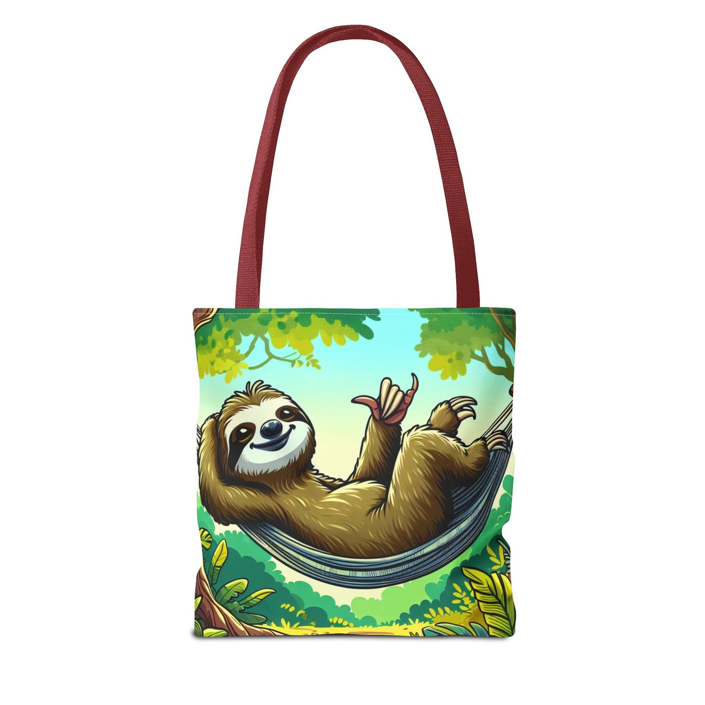 Cute eco-friendly sloth tote bag featuring a charming sloth illustration, perfect for animal lovers and casual outings.