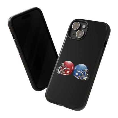 Red and blue football helmet tough phone case for iPhone by Printify, designed to protect and showcase sports-inspired style.