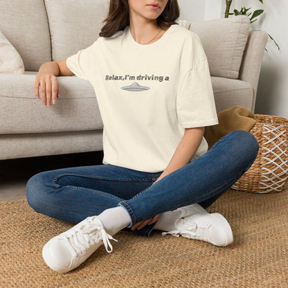 Black UFO T-Shirt by Printify featuring a funny alien graphic design, perfect for sci-fi fans and casual wear.