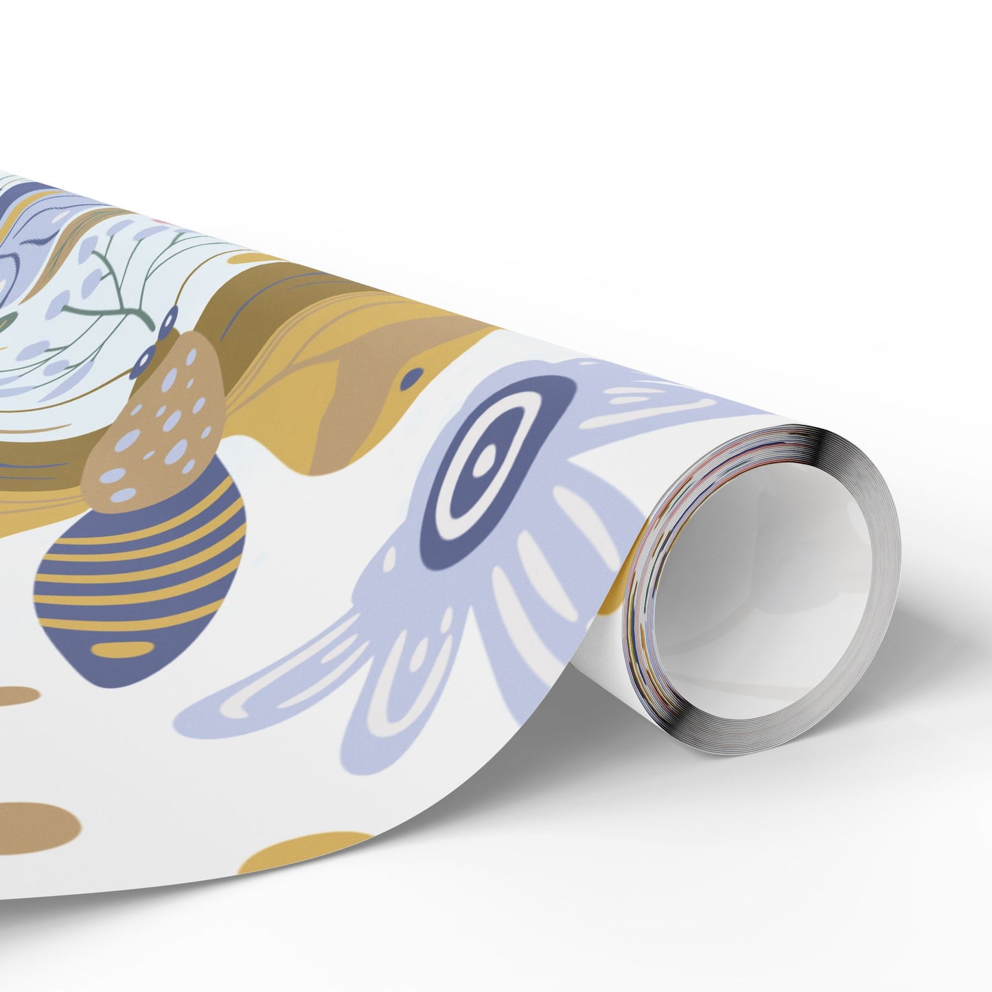 Floral Butterfly Wrapping Paper Roll — Elegant Blue & Gold Garden Gift Wrap