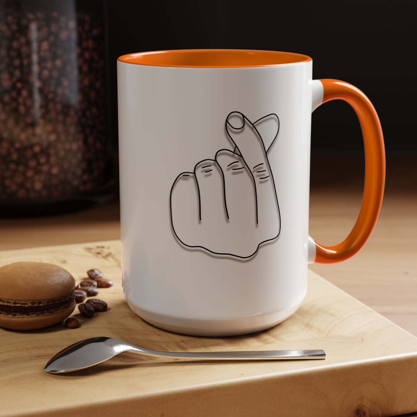 K-Pop Accent Mug - Love Gesture Design (11oz, 15oz), Korean Pop Coffee Cup, K-Pop Lover Gift, Cute Drinkware, Unique Mug