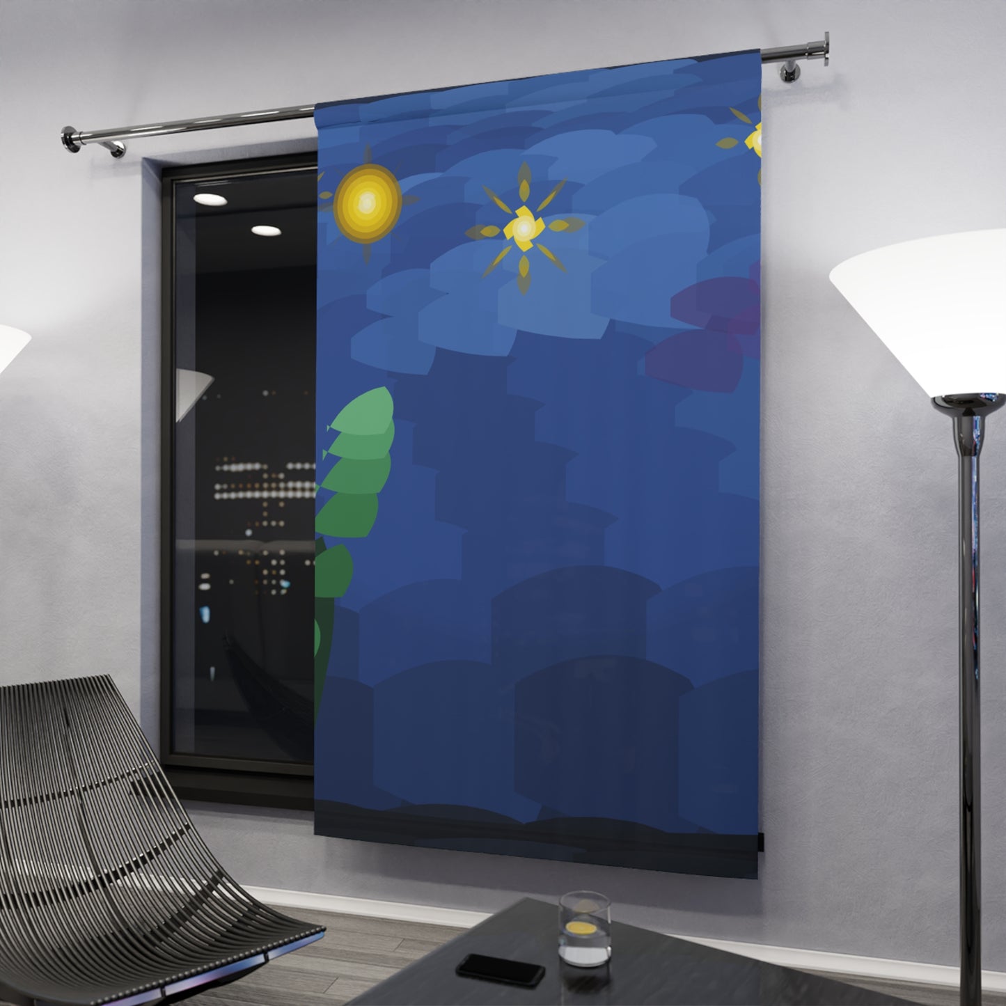 Blue Night Sky Window Curtain with Stars — Single Panel Decorative Curtain
