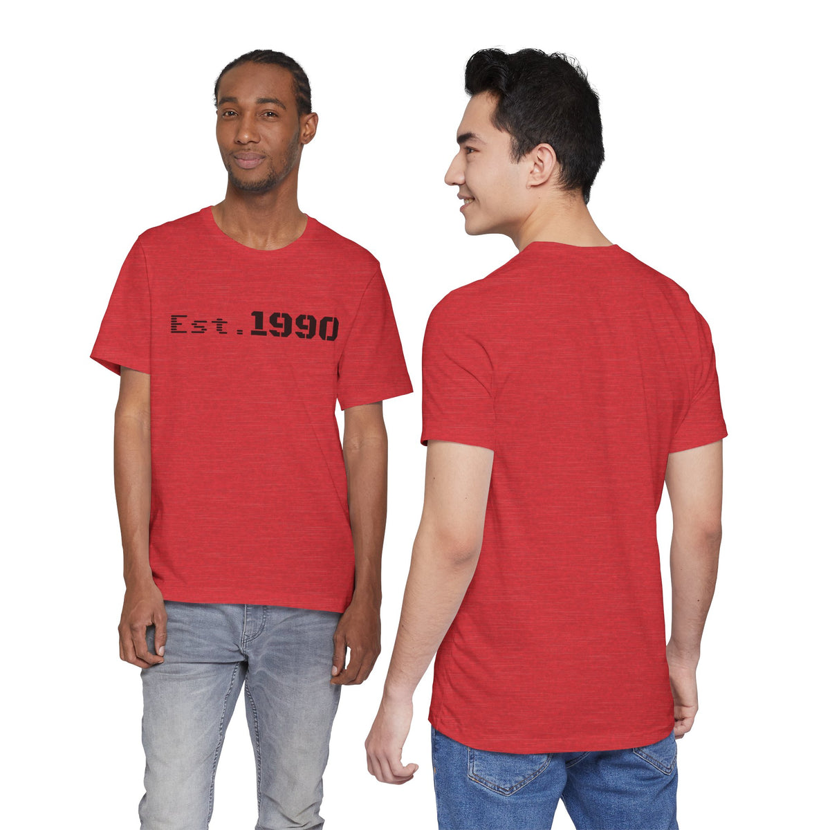 Vintage Est. 1990 T-shirt by Printify featuring retro design and classic fit, perfect for celebrating birth year.
