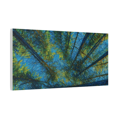 Forest Canopy Matte Canvas Wall Art — Upward View of Trees, Blue & Green Nature Print