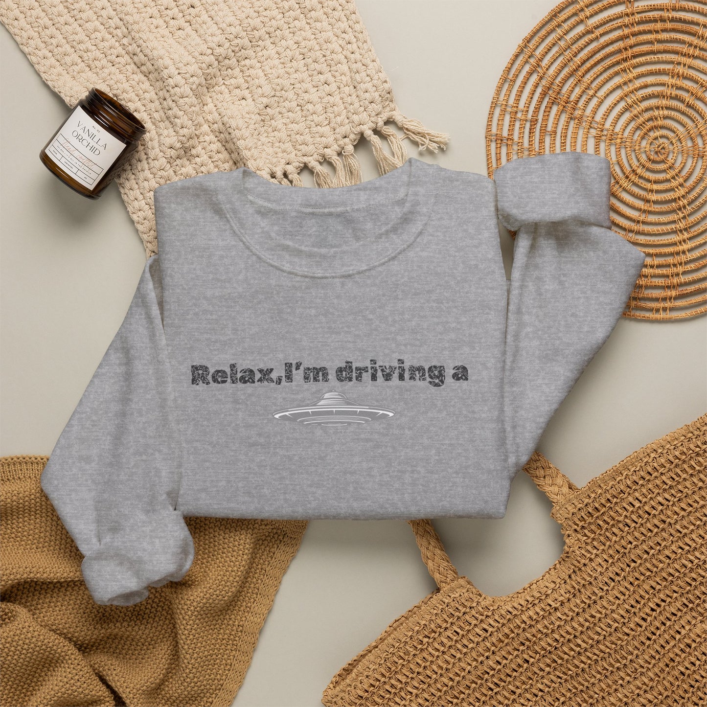 Relaxing UFO Driving Sweatshirt, Funny Gift for UFO Lovers, Unisex Crewneck Pullover, Casual Wear, Space Enthusiast Apparel