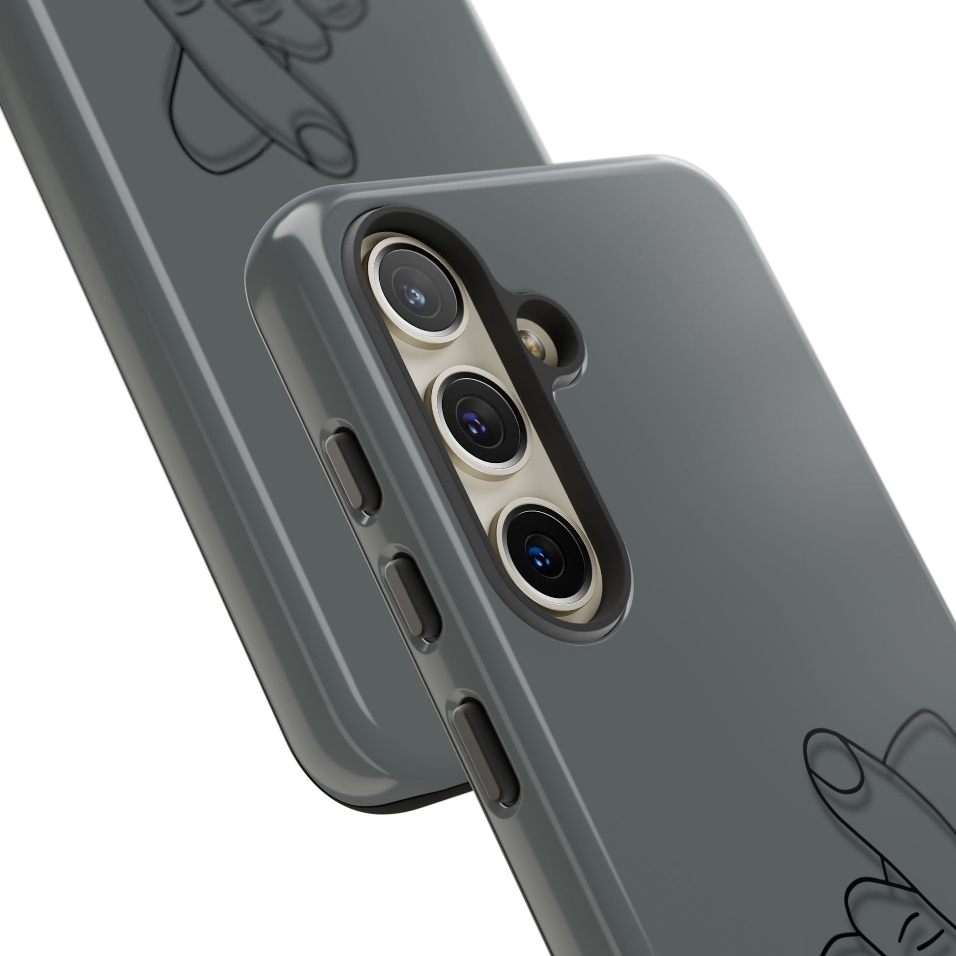Silicone phone case with embossed Korean finger heart design from Printify, featuring a smooth, flexible cover for smartphone protection.
