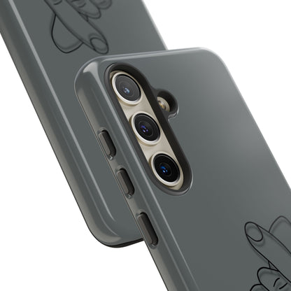 Silicone phone case with embossed Korean finger heart design from Printify, featuring a smooth, flexible cover for smartphone protection.