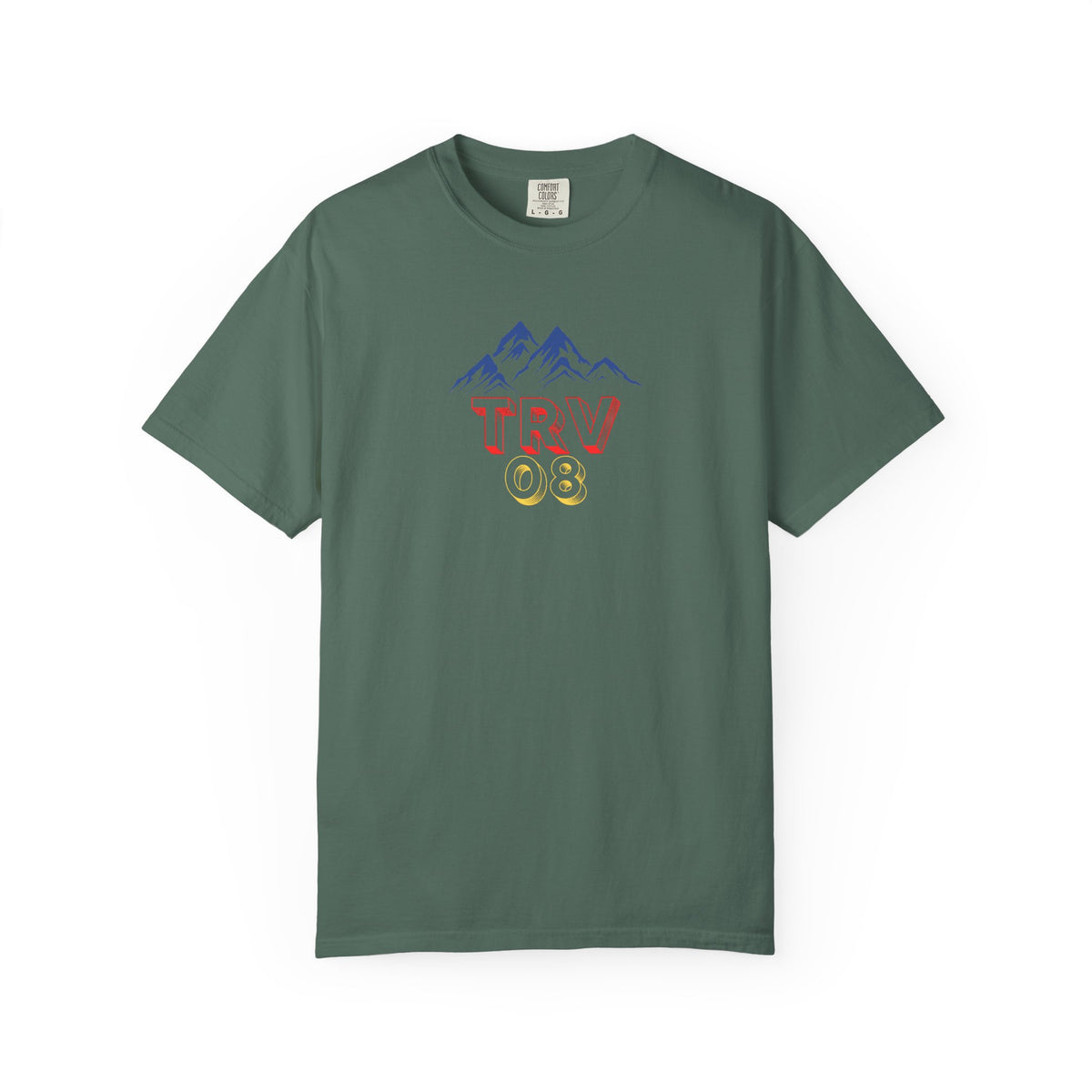 Unisex garment-dyed T-shirt with TRV08 Logo printed on front, casual style, soft fabric, by Printify.