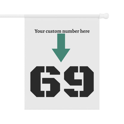 Personalized garden flag with custom house number sign, featuring a decorative garden banner for outdoor display.