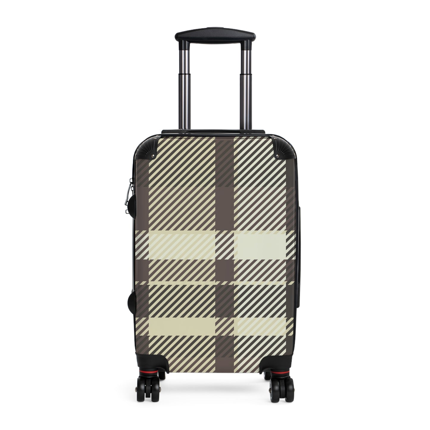 Plaid Carry-On Suitcase — Neutral Beige & Black Travel Luggage