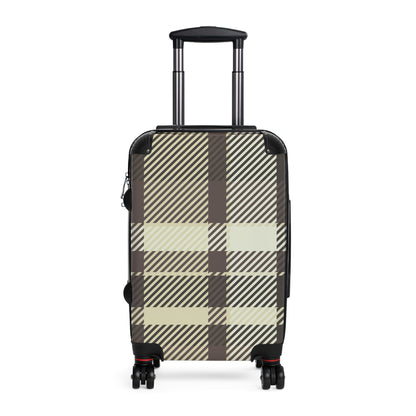 Plaid Carry-On Suitcase — Neutral Beige & Black Travel Luggage