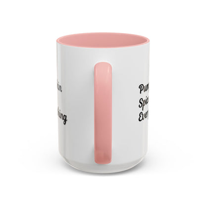 Pumpkin Spice Everything accent coffee mug by Printify, fall seasonal 11oz ceramic coffee cup with pumpkin and spice design.