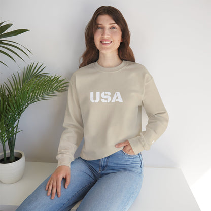 Printify USA crewneck sweatshirt featuring patriotic design, cozy fit, perfect for casual wear and seasonal gift-giving.