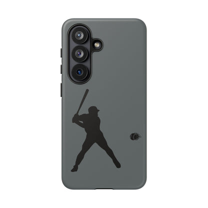 Black phone case with baseball silhouette design, made for iPhone, offers protective and sporty style by Printify.