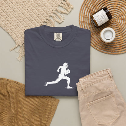 Sporty Unisex Garment-Dyed T-Shirt with Football Player Graphic, Activewear, Casual Wear, Gift for Runners, Fitness Apparel, Everyday Style