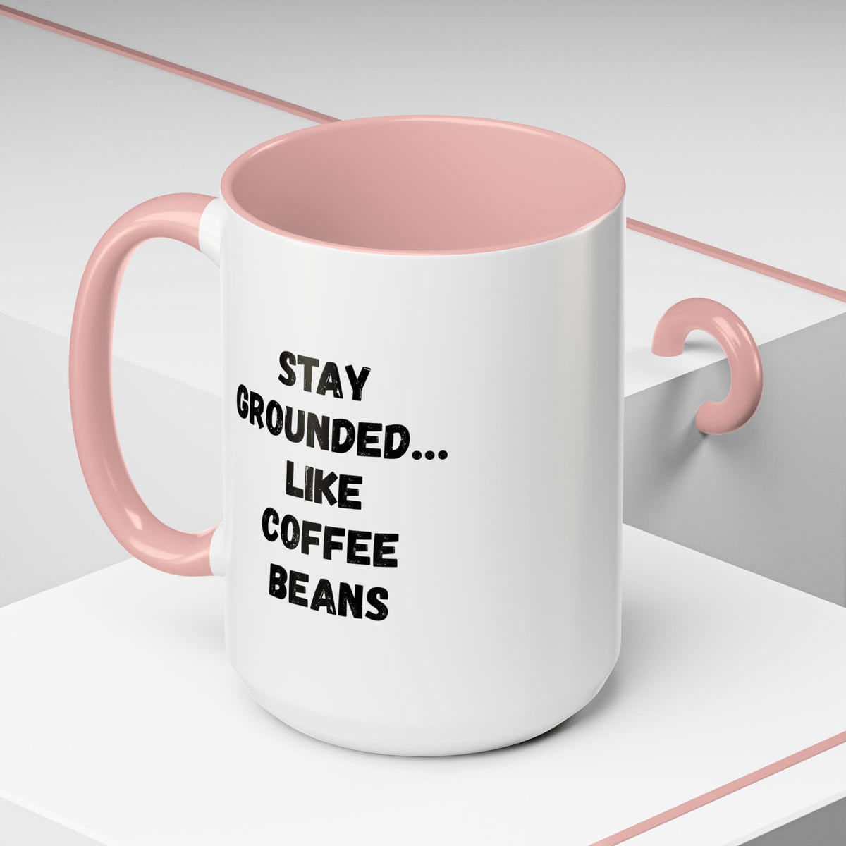 Stay Grounded Like Coffee Beans accent mug by Printify, 11oz funny coffee lover gift with coffee bean design.