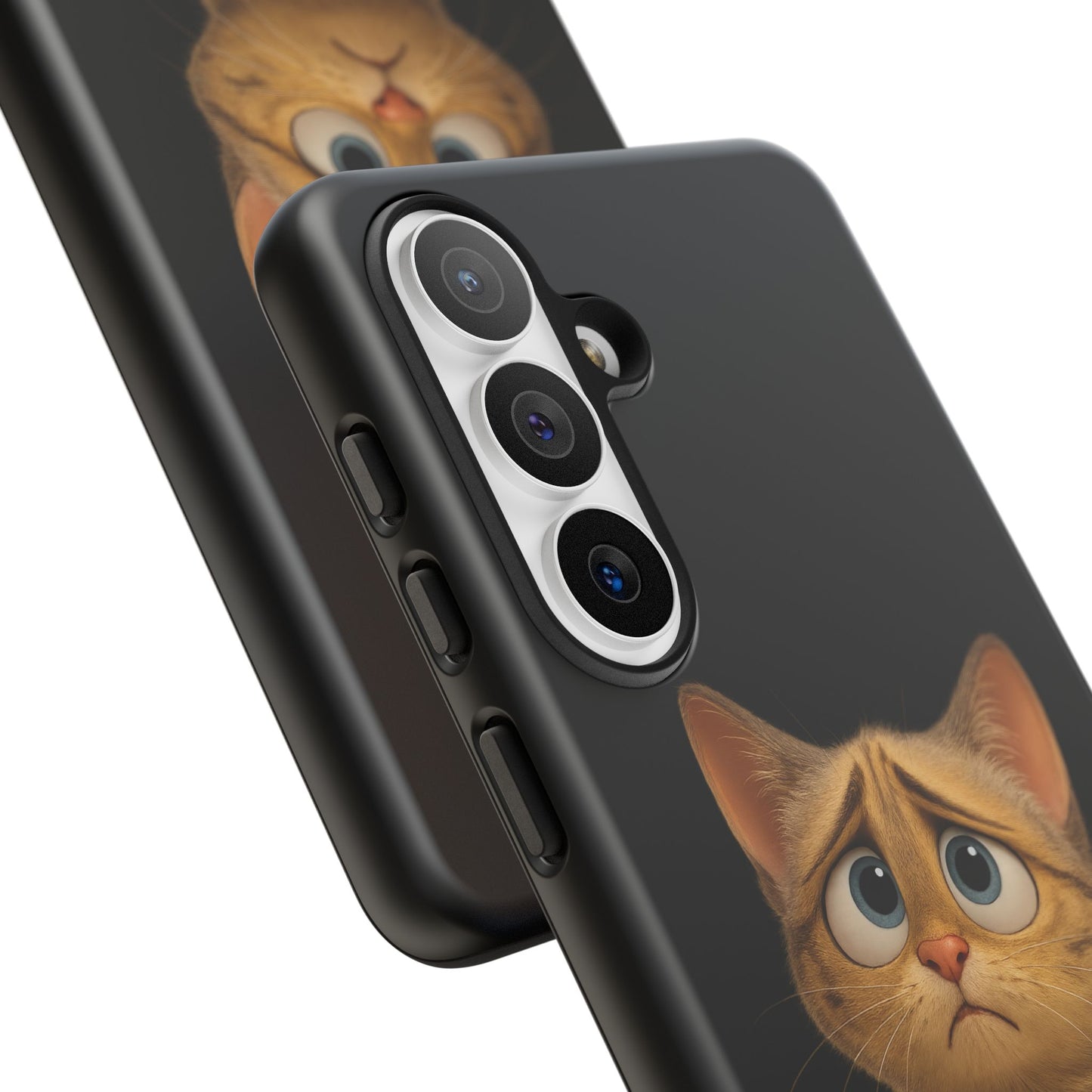 Cute sad kitty design phone case for iPhone by Printify, featuring a protective cover with a sad cat illustration.