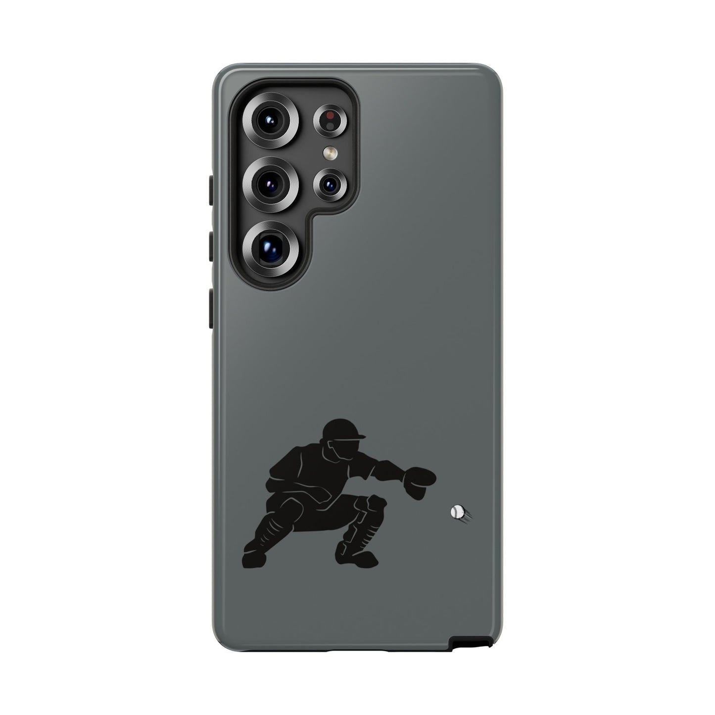 Printify baseball catcher phone case, tough protective cover with baseball glove and ball design for iPhone or smartphone.