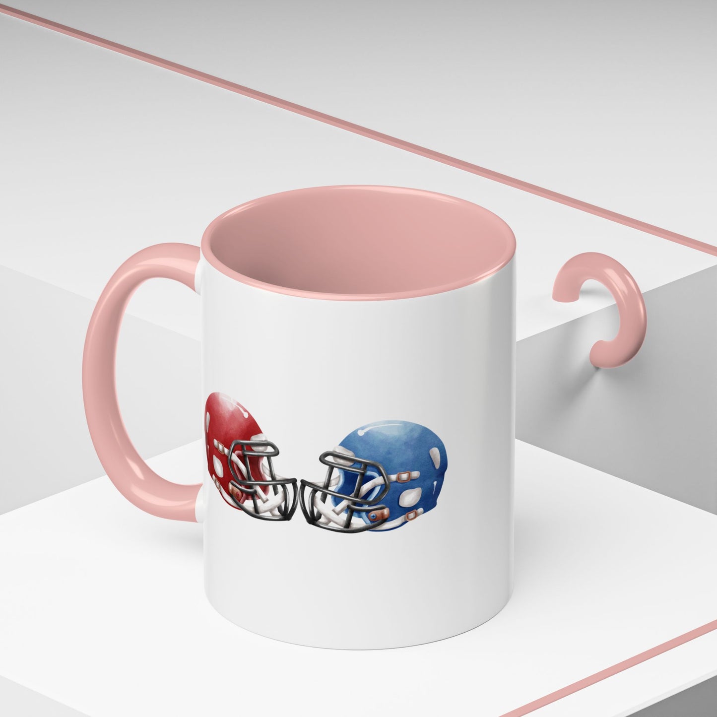 Football Helmet Coffee Mug — Red vs Blue Rivalry Accent Mug (11/15oz)