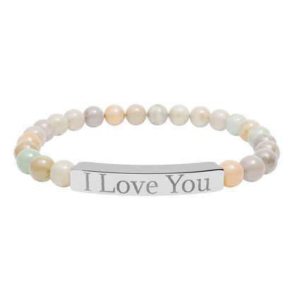 I Love You engraved stone stretch bracelet | Natural stone beaded bracelet - TRV
