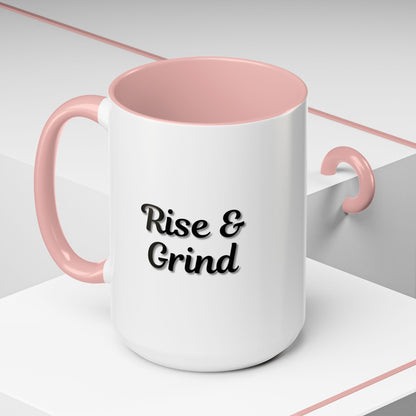 Motivational Rise & Grind Coffee Mug, Black Accent Mug, Daily Inspiration, Gift for Coffee Lovers, 11oz 15oz Ceramic Cup