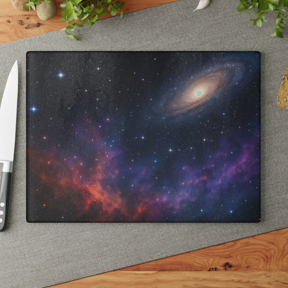 Galaxy Nebula Glass Cutting Board — Space Constellation Kitchen Board
